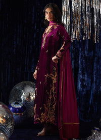 3 Piece Stitched Velvet Suit - Ready To Wear