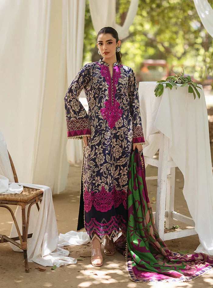 03-Piece Printed Lawn Suit With Embroidery - Ready To Wear