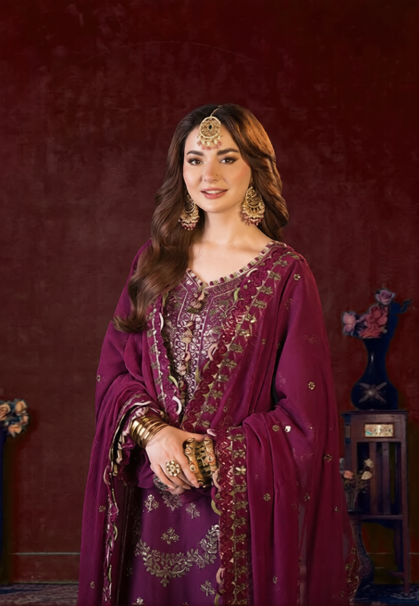 03-Piece Chiffon Suit With Heavy Embroidery - Ready To Wear
