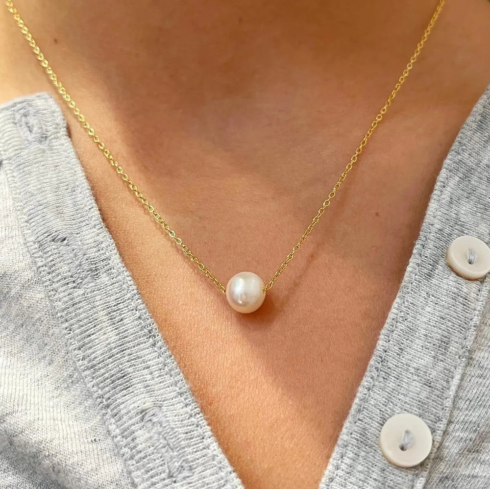 Korean Jewellery Golden Single Pearl Necklace