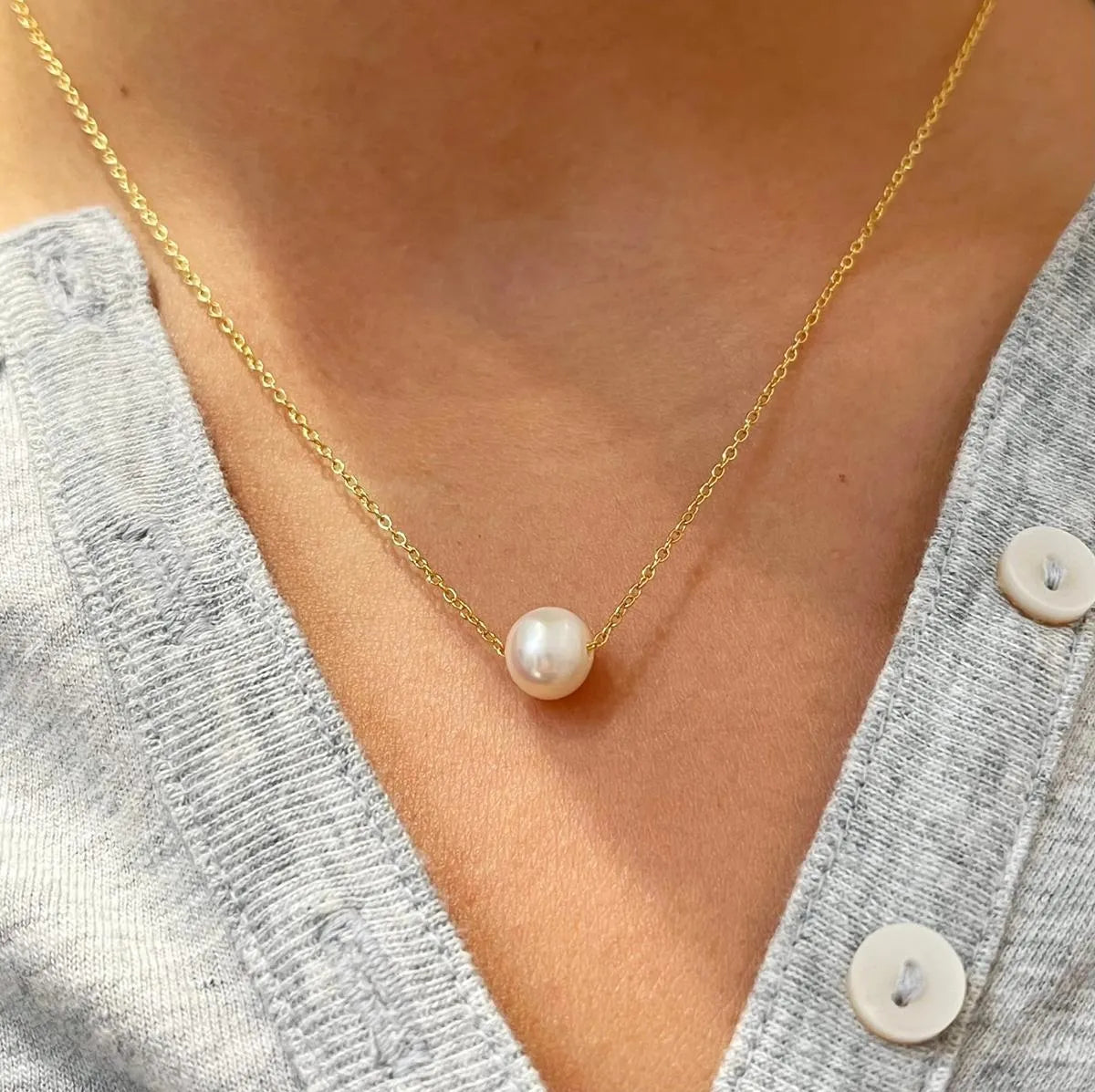 Korean Jewellery Golden Single Pearl Necklace