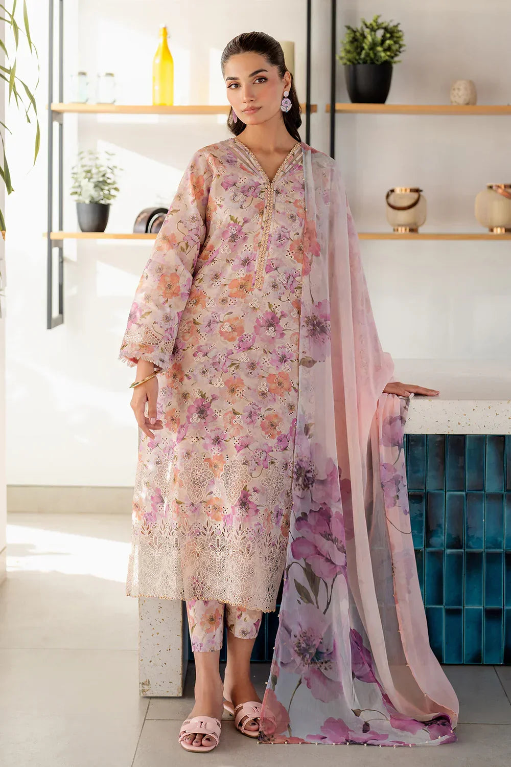 03-Piece Printed Lawn Suit With Chikankari Embroidery - Ready To Wear