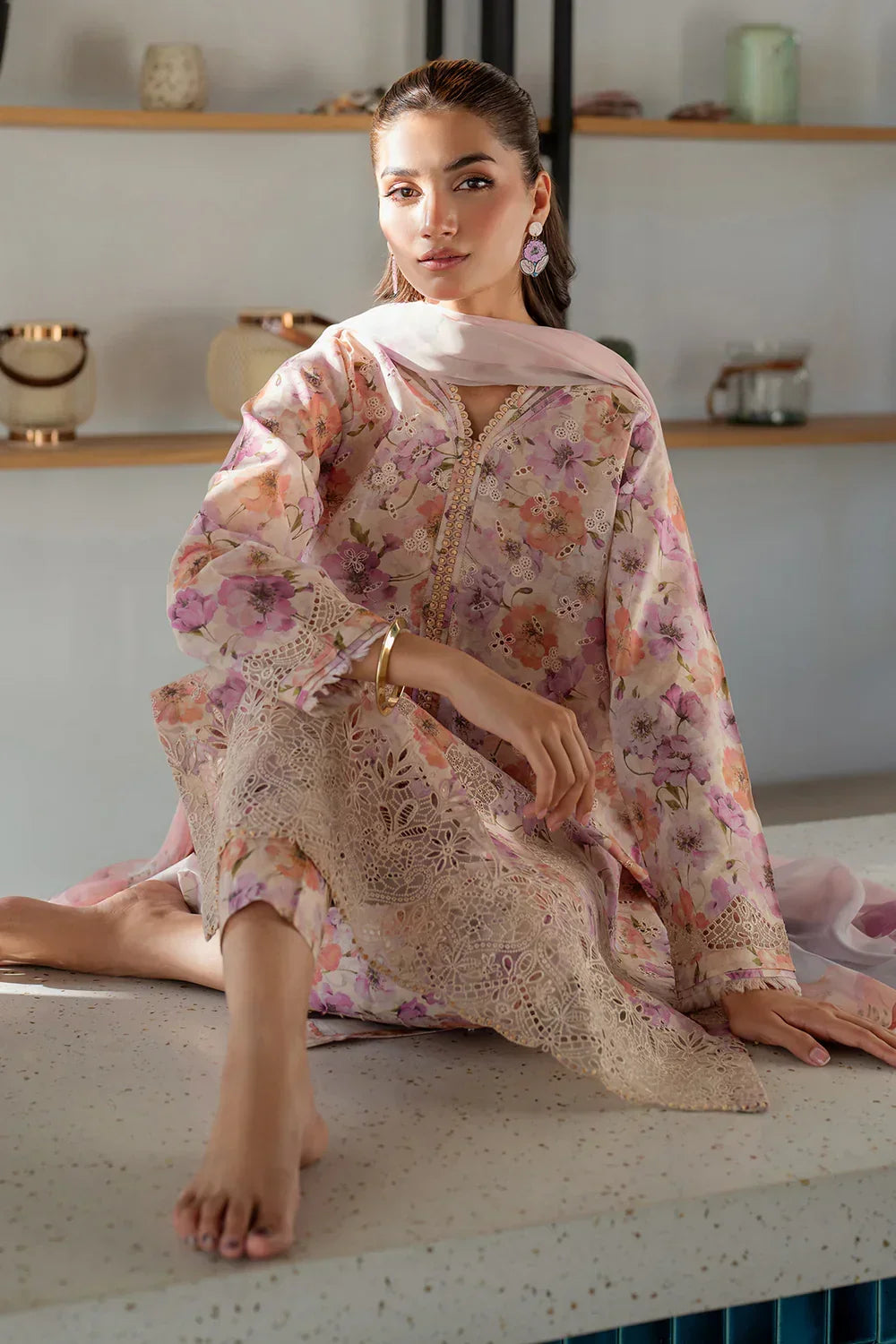 03-Piece Printed Lawn Suit With Chikankari Embroidery - Ready To Wear