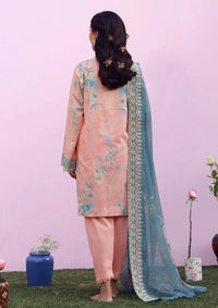 Pastel Peach & Teal - Lawn Suit With Chiffon Dupatta | Ready To Wear