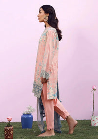 Pastel Peach & Teal - Lawn Suit With Chiffon Dupatta | Ready To Wear