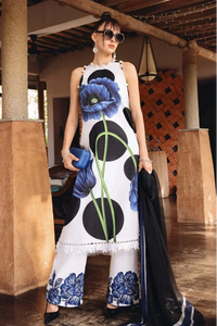 Pearl Blue Floral - Printed Lawn Suit With Chiffon Dupatta | Ready To Wear