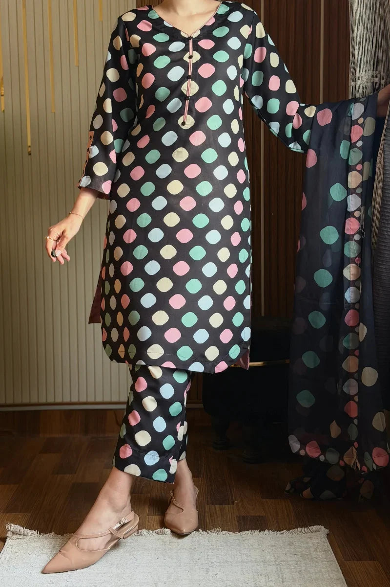 03-Piece Printed Silk Suit | Ready To Wear