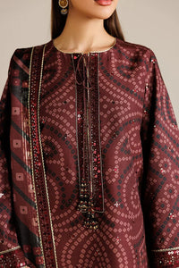 Burgundy Chunri - 3Pc Lawn Suit With Chiffon Dupatta | Ready To Wear