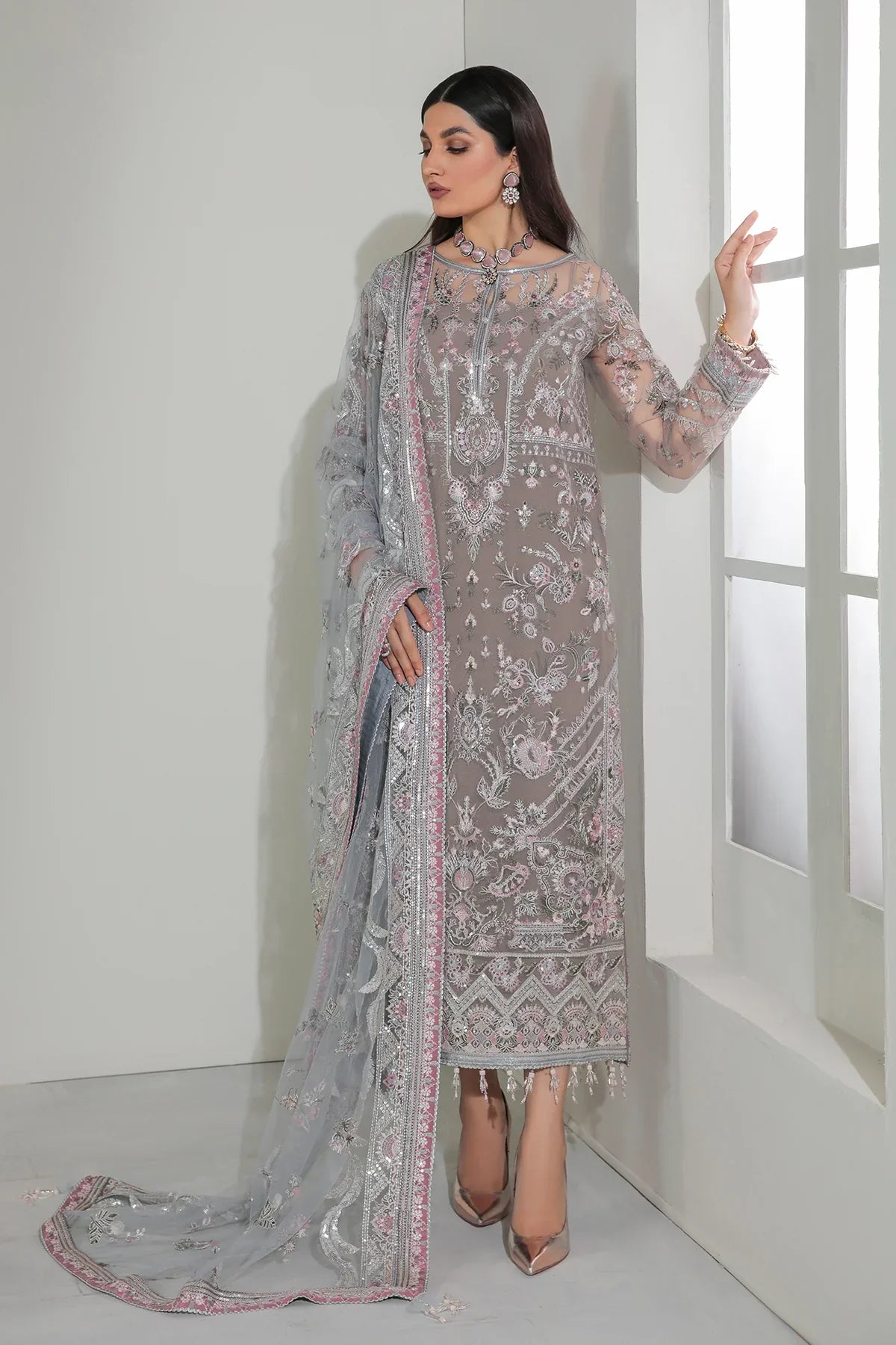 Designer Suit Baroque Chantelle Embroidered Net 3PC Ready To Wear