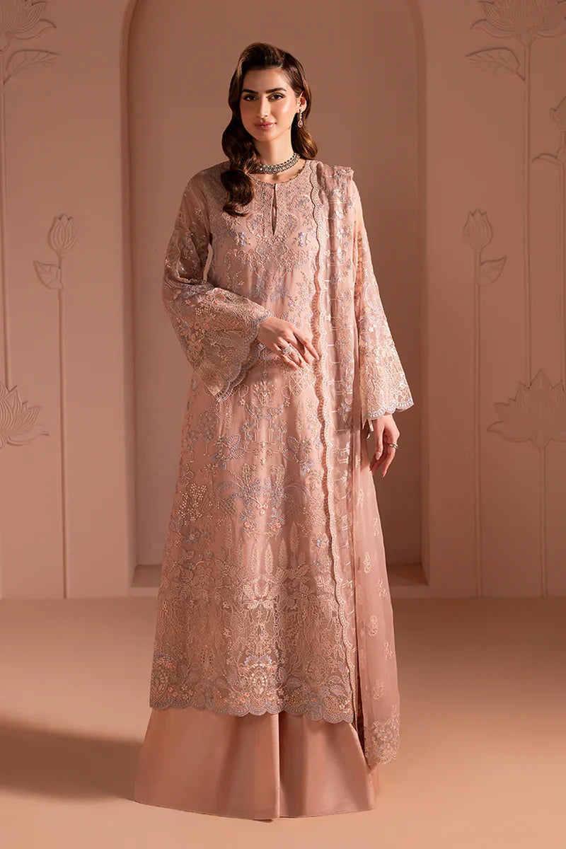 Designer Chiffon Formal Suit: Blush Petal Embroidery Ready To Wear