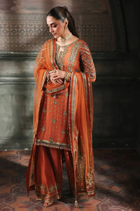 Designer Suit Orange Embroidered 3-Piece Chiffon Suit