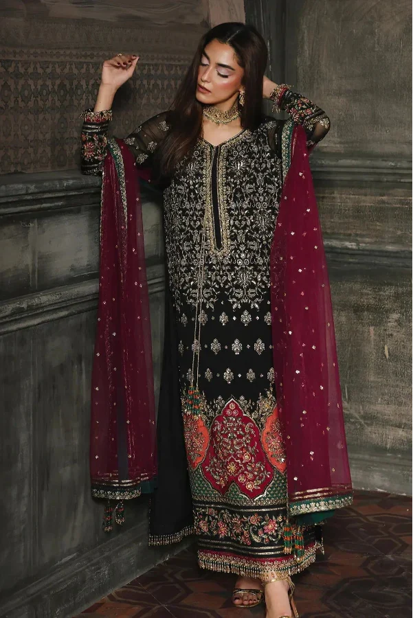 03-Piece Chiffon Suit With Embroidery - Ready To Wear