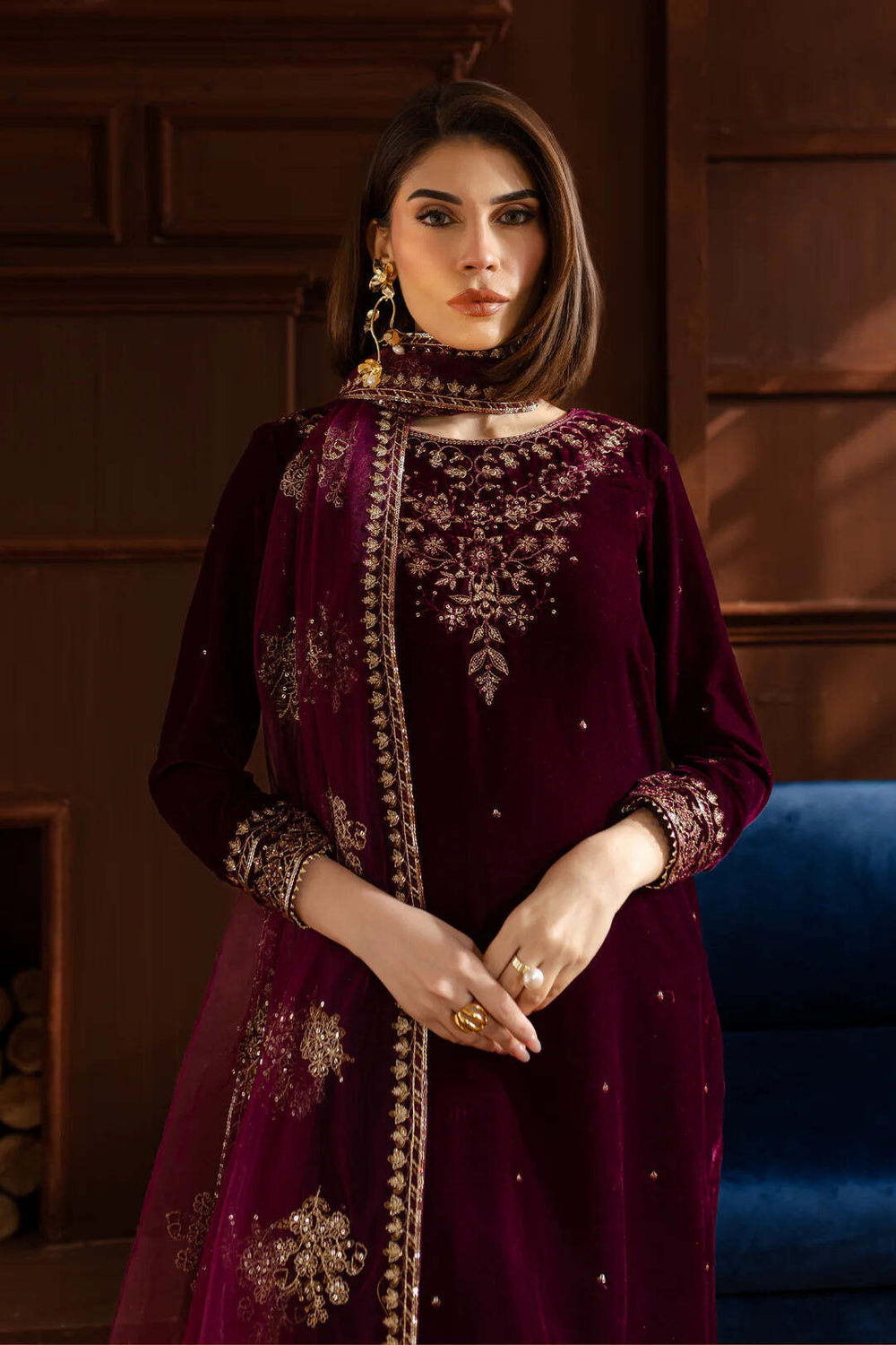 3 Piece Stitched Velvet Suit - Ready To Wear