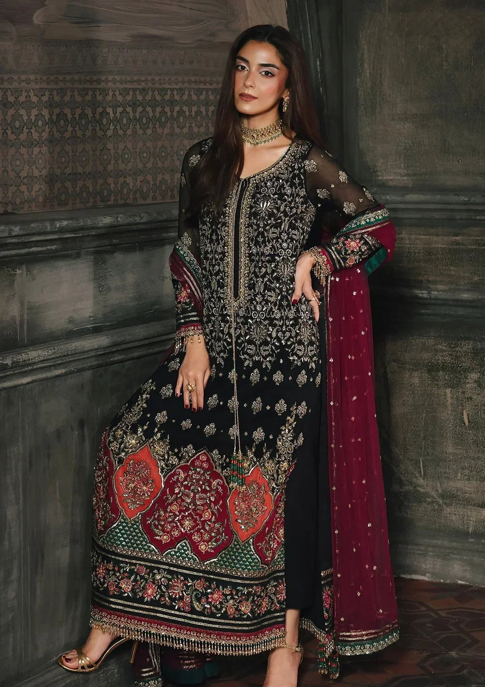 03-Piece Chiffon Suit With Embroidery - Ready To Wear