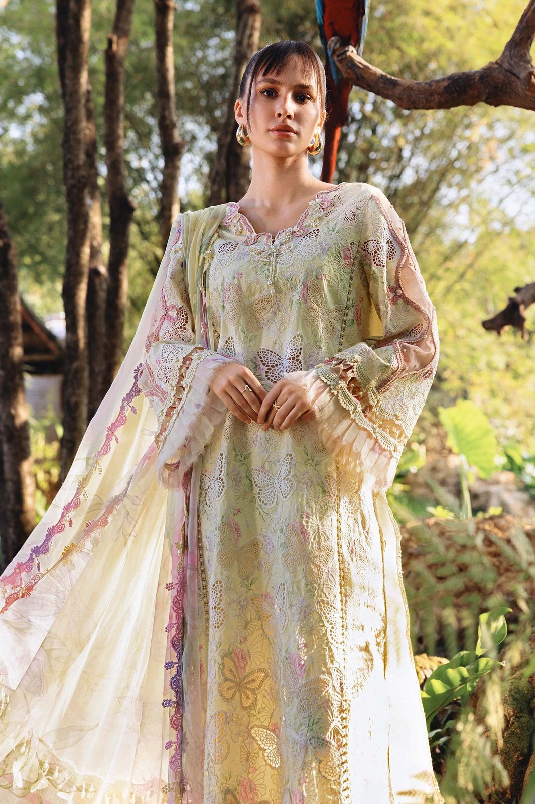 3-piece lawn suit embroidered, printed back and sleeves, and a printed chiffon dupatta Ready To Wear 