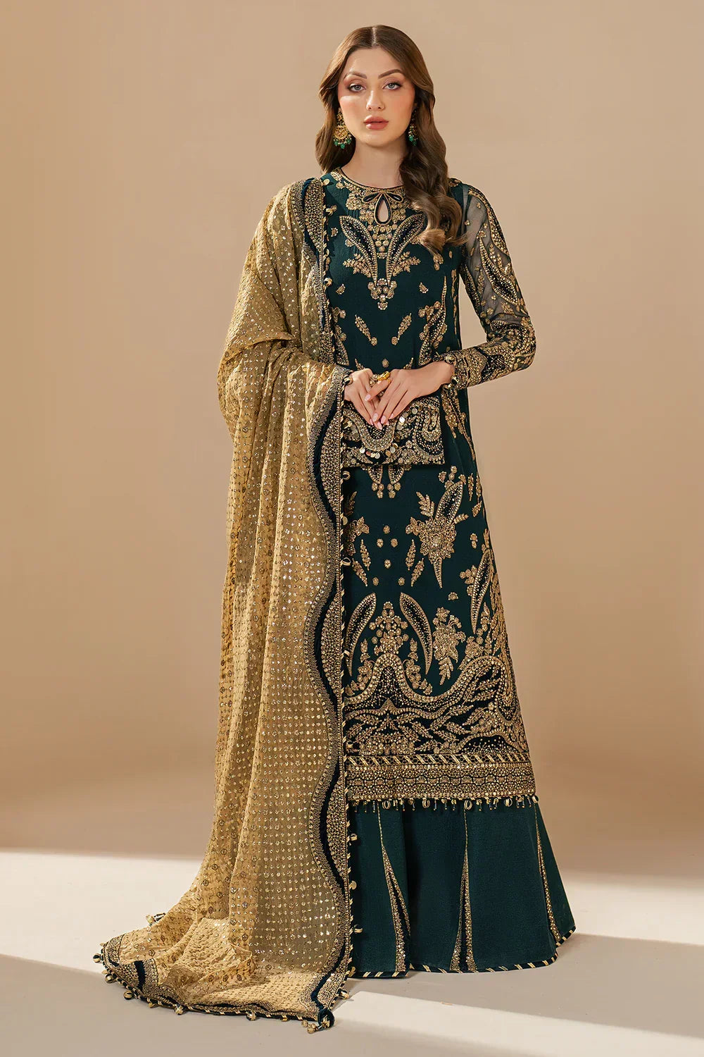 Emerald Antique - Embroidered Chiffon Suit | Ready To Wear