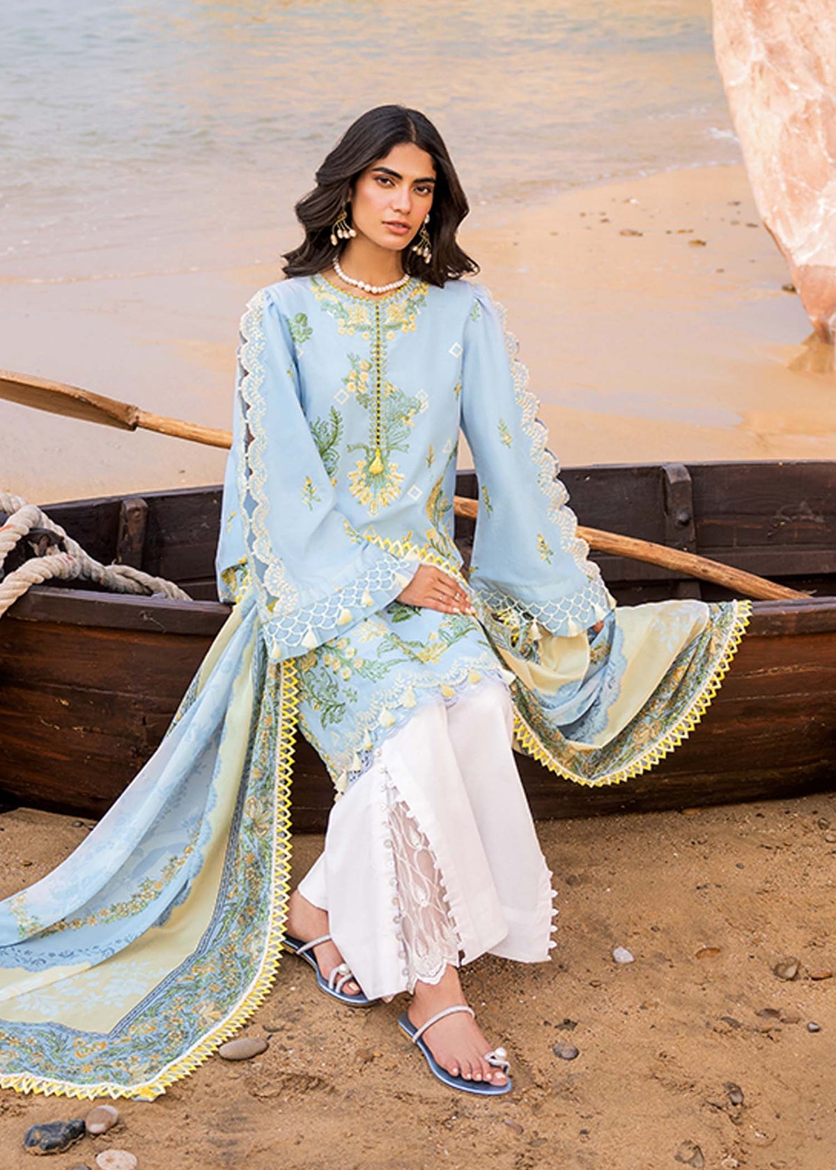 3 Piece Stitched Lawn Embroidery Dress - Ready To Wear