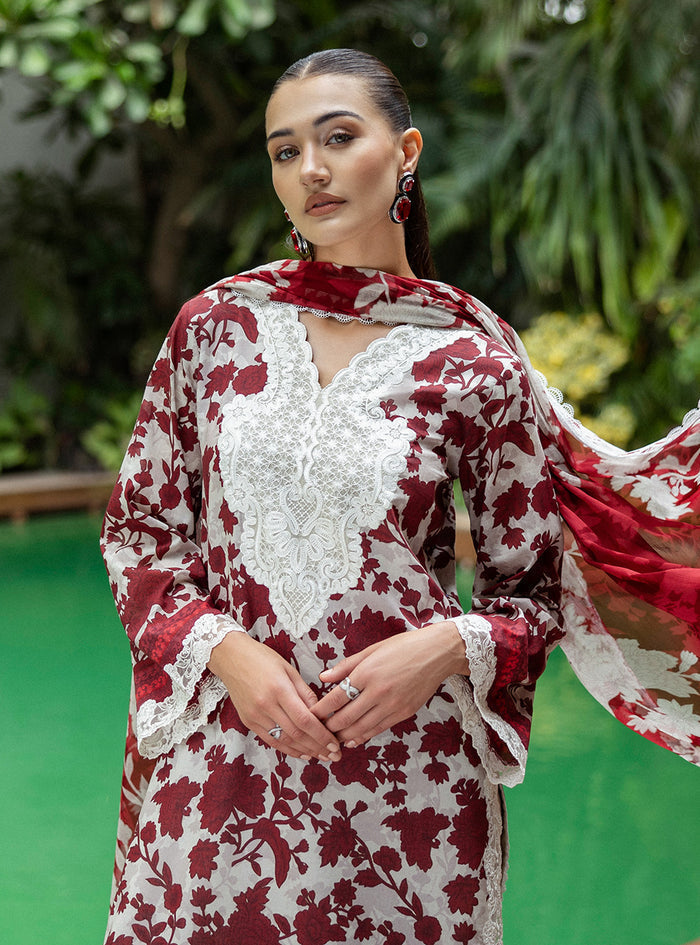 3 Piece Stitched Lawn Suit - Ready To Wear
