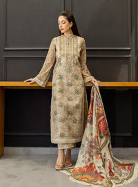 3 Piece Stitched Lawn Embroidery Suit - Ready To Wear