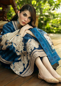 Deep Teal & Ivory - Printed Lawn Suit With Chiffon Dupatta | Ready To Wear