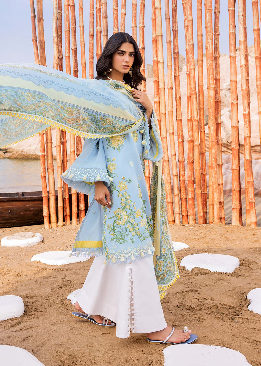 3 Piece Stitched Lawn Embroidery Dress - Ready To Wear