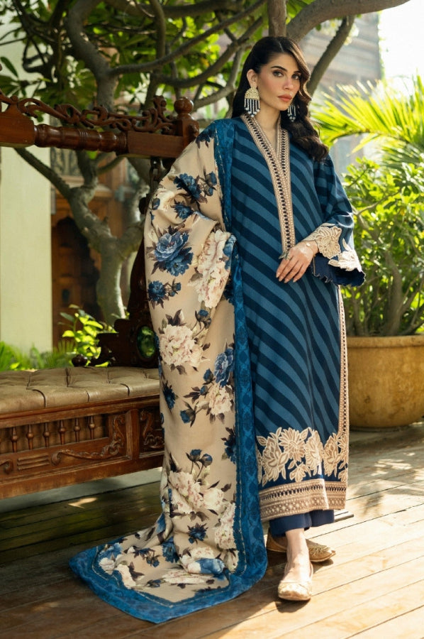 Deep Teal & Ivory - Printed Lawn Suit With Chiffon Dupatta | Ready To Wear