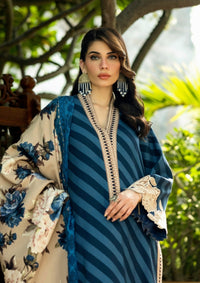 Deep Teal & Ivory - Printed Lawn Suit With Chiffon Dupatta | Ready To Wear