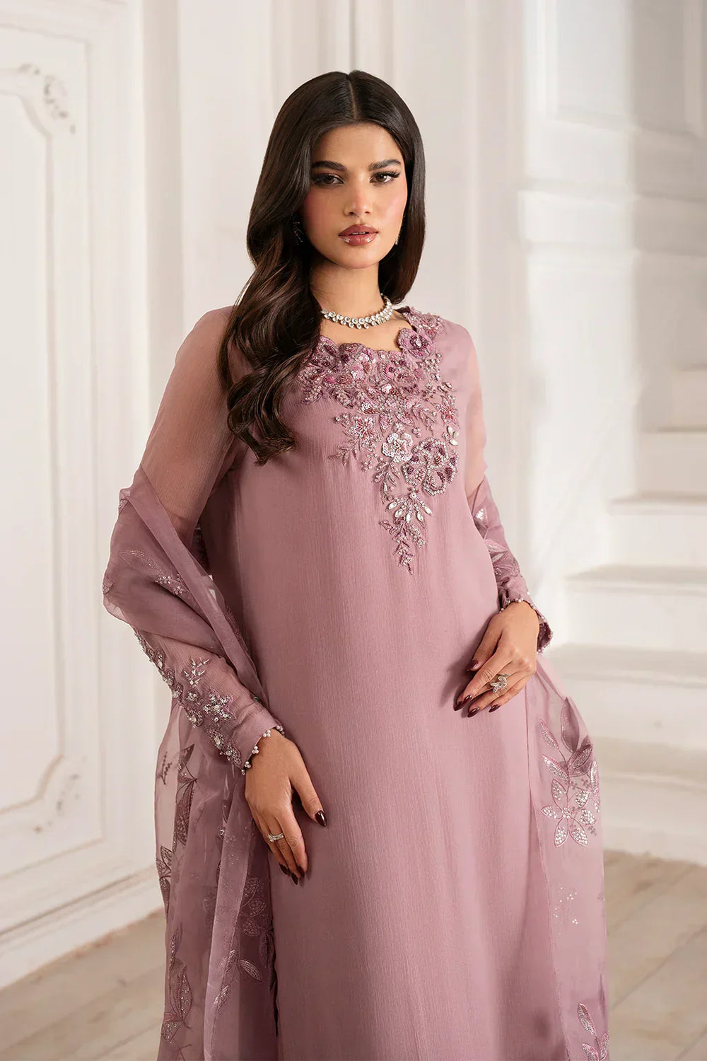 Mauve Elegance - Chiffon Suit With Organza Dupatta | Ready To Wear