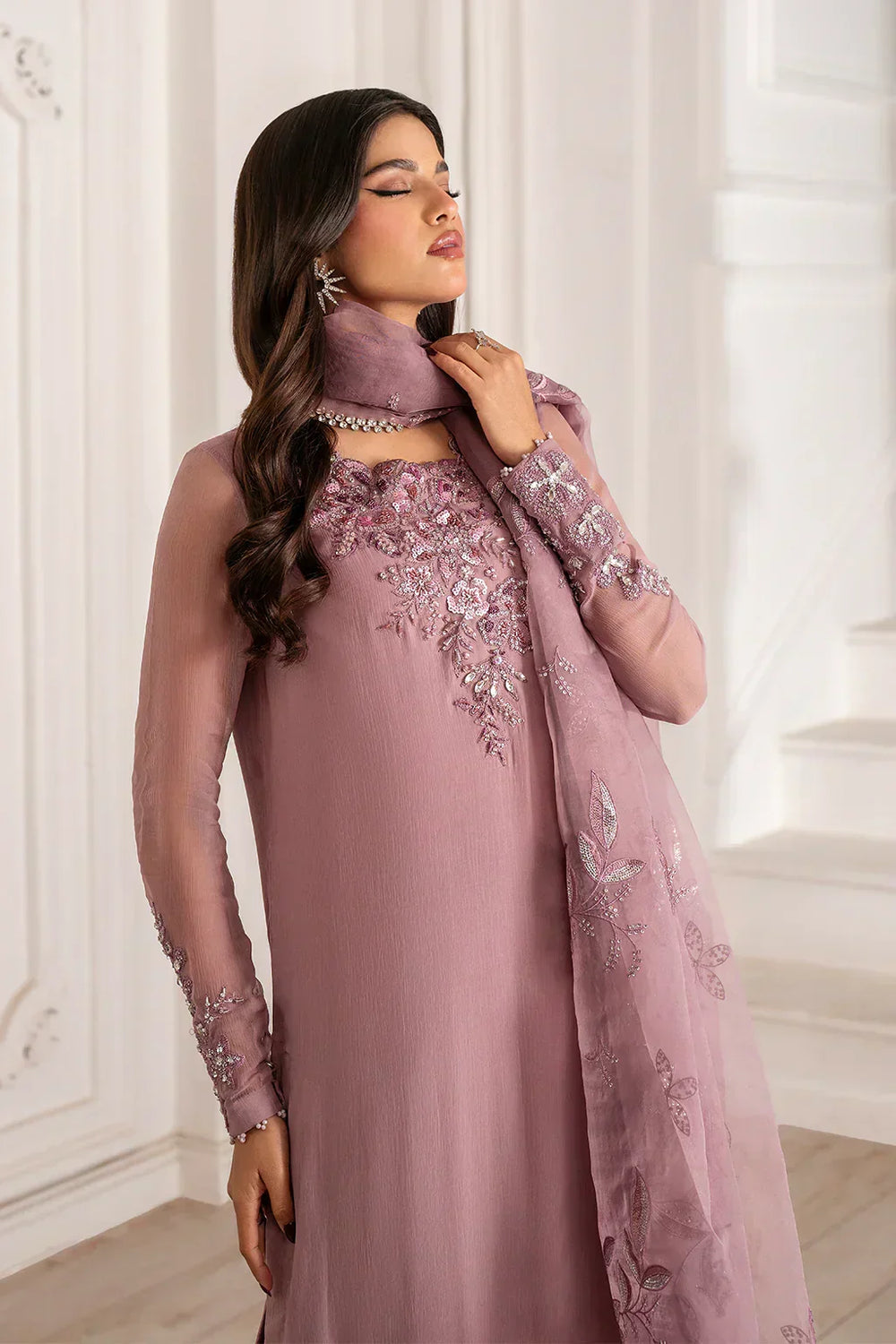 Mauve Elegance - Chiffon Suit With Organza Dupatta | Ready To Wear