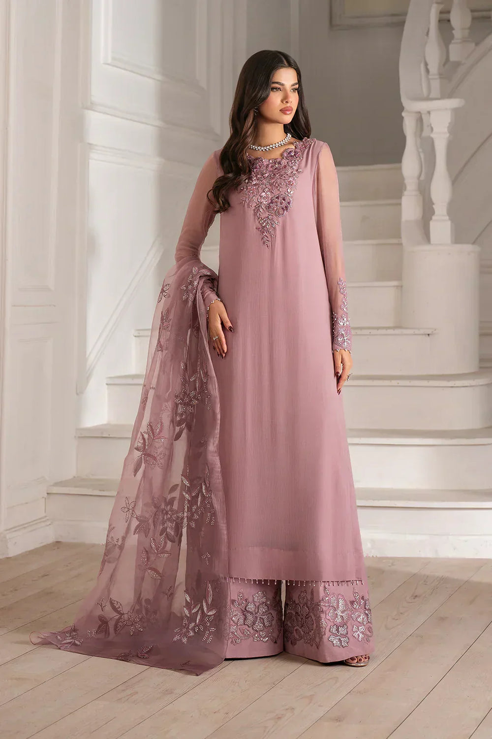 Mauve Elegance - Chiffon Suit With Organza Dupatta | Ready To Wear