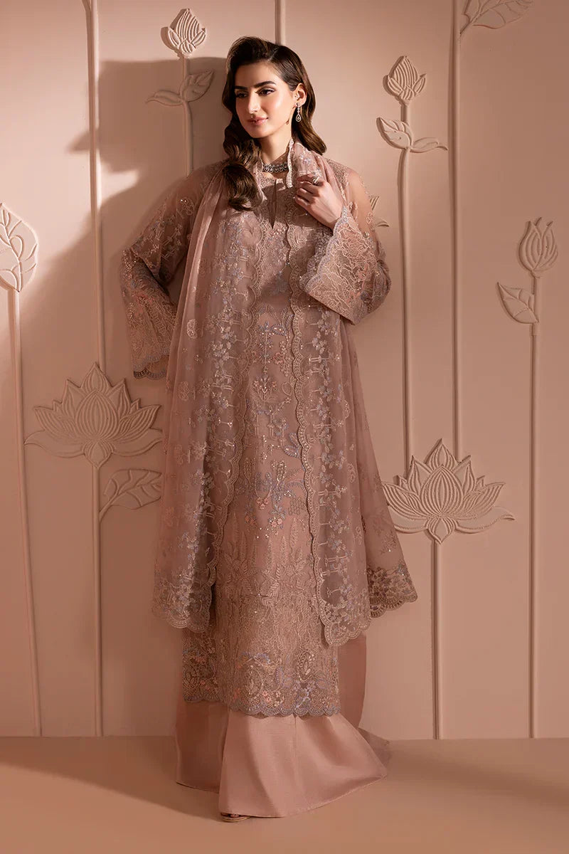 Designer Chiffon Formal Suit: Blush Petal Embroidery Ready To Wear