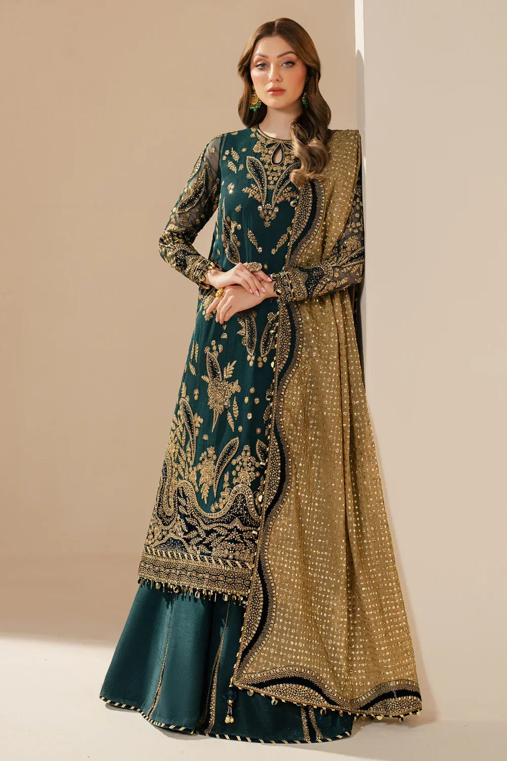 Emerald Antique - Embroidered Chiffon Suit | Ready To Wear