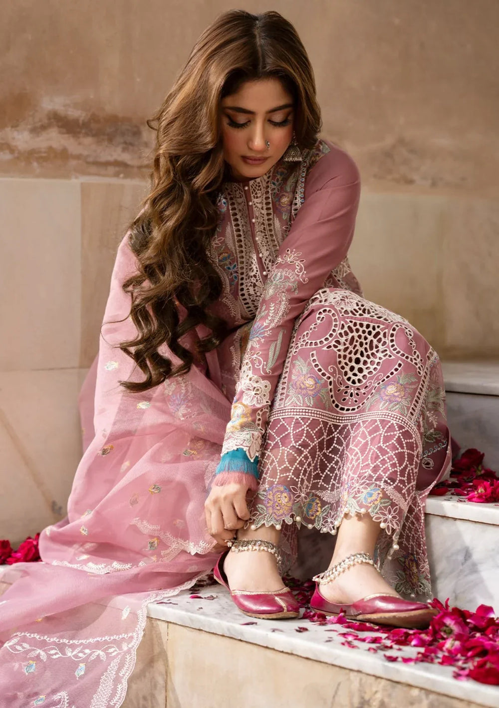 Dusky Mauve - Embroidered Lawn Suit With Net Dupatta | Ready To Wear