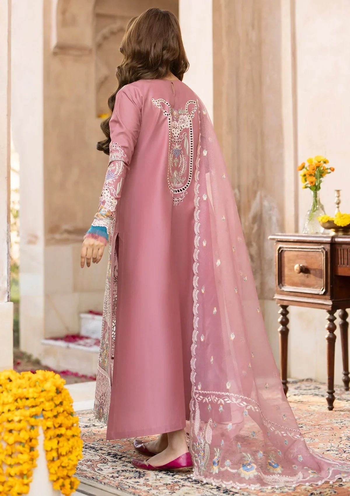 Dusky Mauve - Embroidered Lawn Suit With Net Dupatta | Ready To Wear