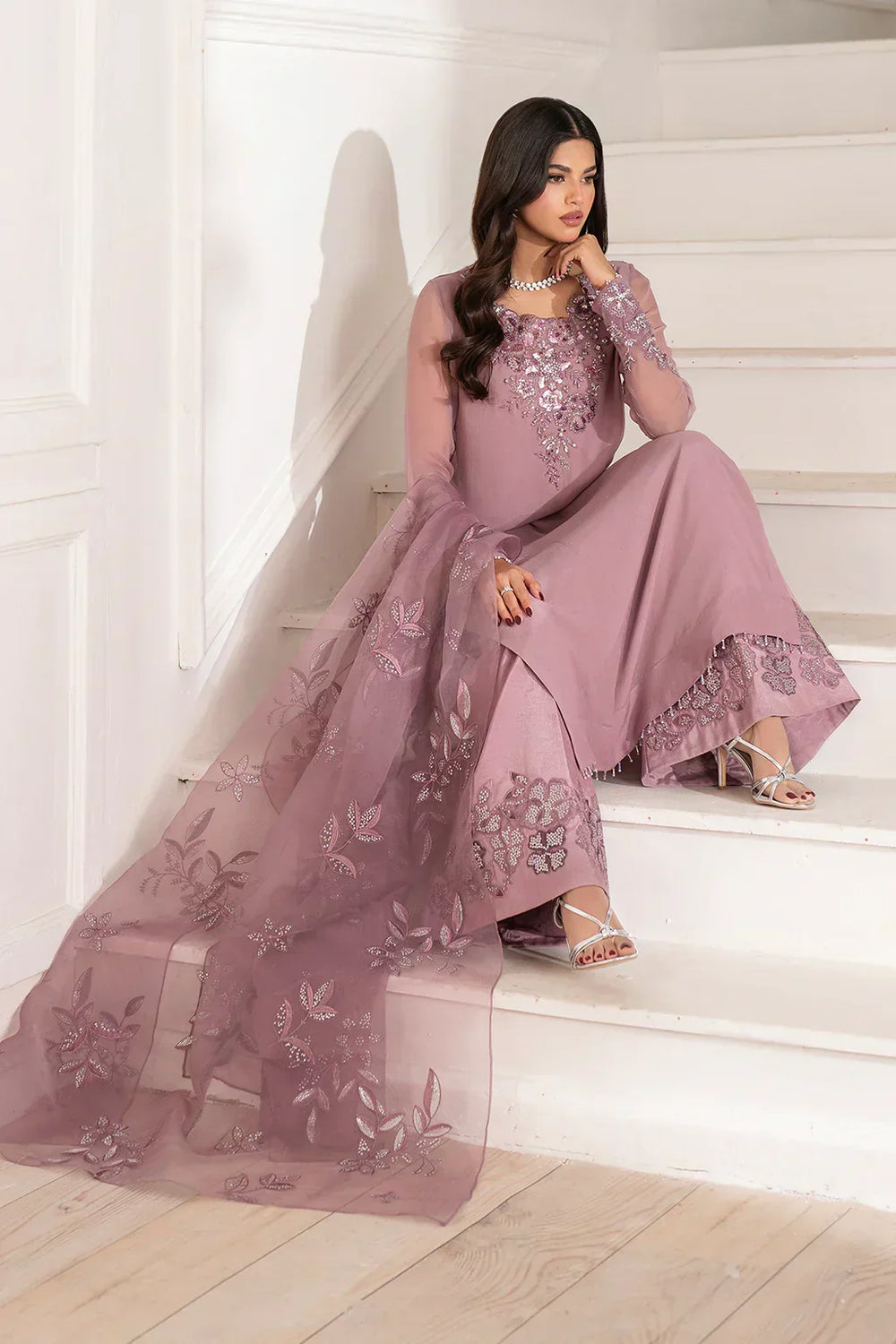 Mauve Elegance - Chiffon Suit With Organza Dupatta | Ready To Wear