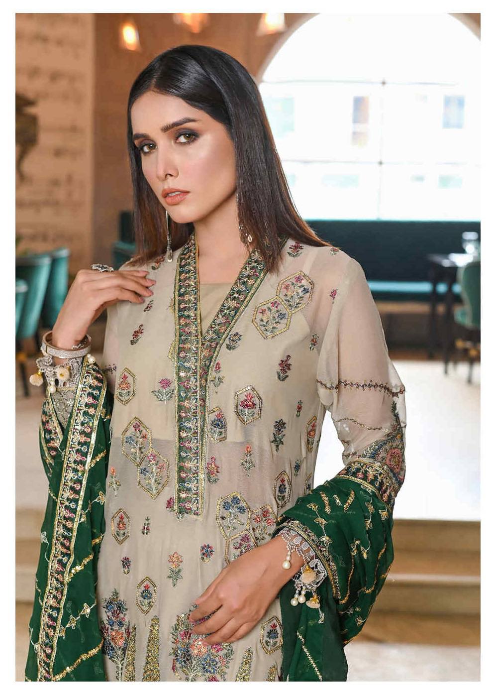 Champagne Emerald - Embroidered Chiffon Suit | ready To Wear