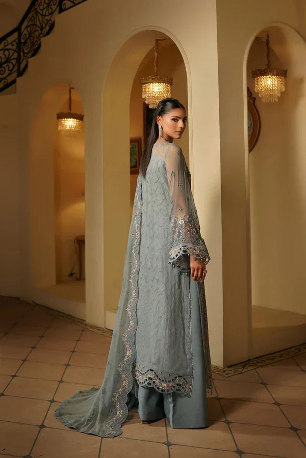 Grey Heavily Embroidered Chiffon Formal 3-Piece Suit Ready To Wear