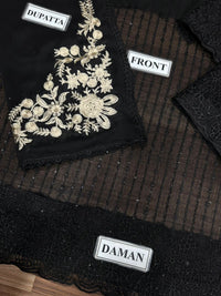 Designer Suit Black Formal Suit Embroidered Chiffon Party Wear 3PC Ready To Wear