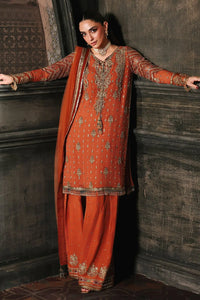Designer Suit Orange Embroidered 3-Piece Chiffon Suit