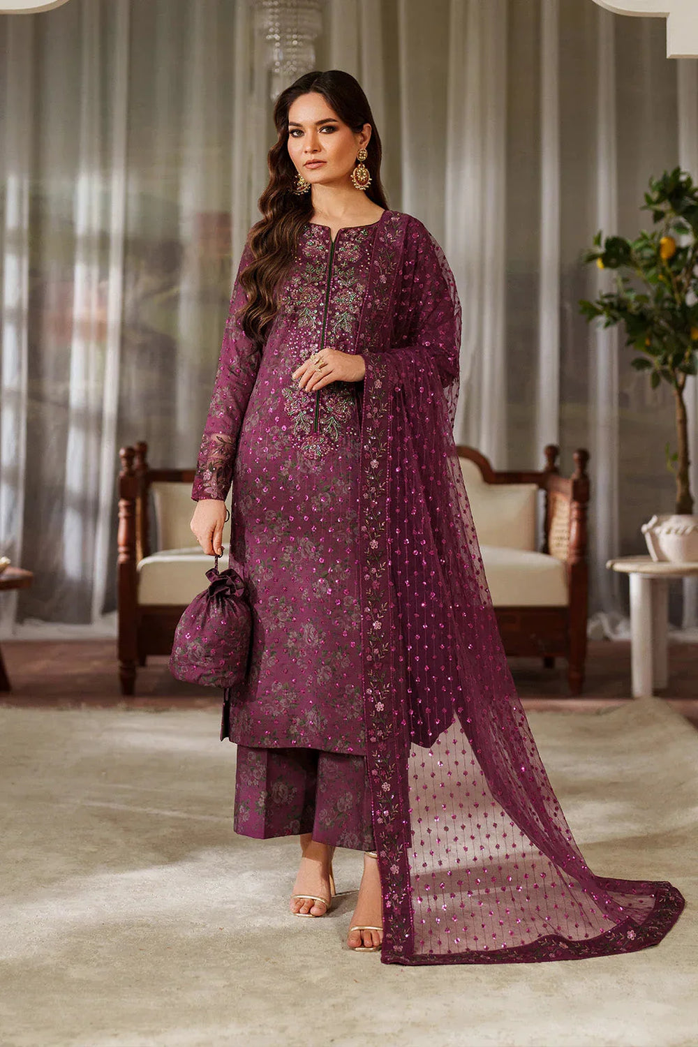 03-Piece Printed Lawn Suit With Embroidery - Ready To Wear