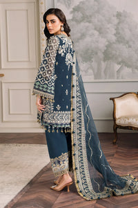 Designer Suit Navy Embroidered Chiffon Three-Piece Ready To Wear