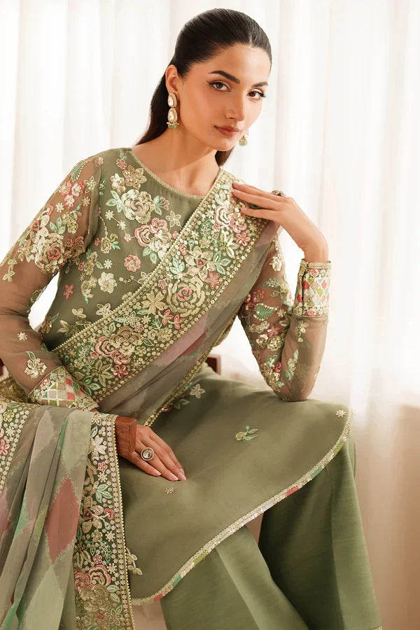 Designer Suit Olive Dazzle  3-Piece Formal Suit Ready To Wear