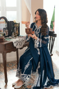Navy Blue - Embroidered Chiffon Suit With Malai Trouser | Ready To Wear