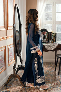 Navy Blue - Embroidered Chiffon Suit With Malai Trouser | Ready To Wear