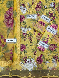 3-piece lawn suit embroidered, printed back and sleeves, and a printed chiffon dupatta Ready To Wear 