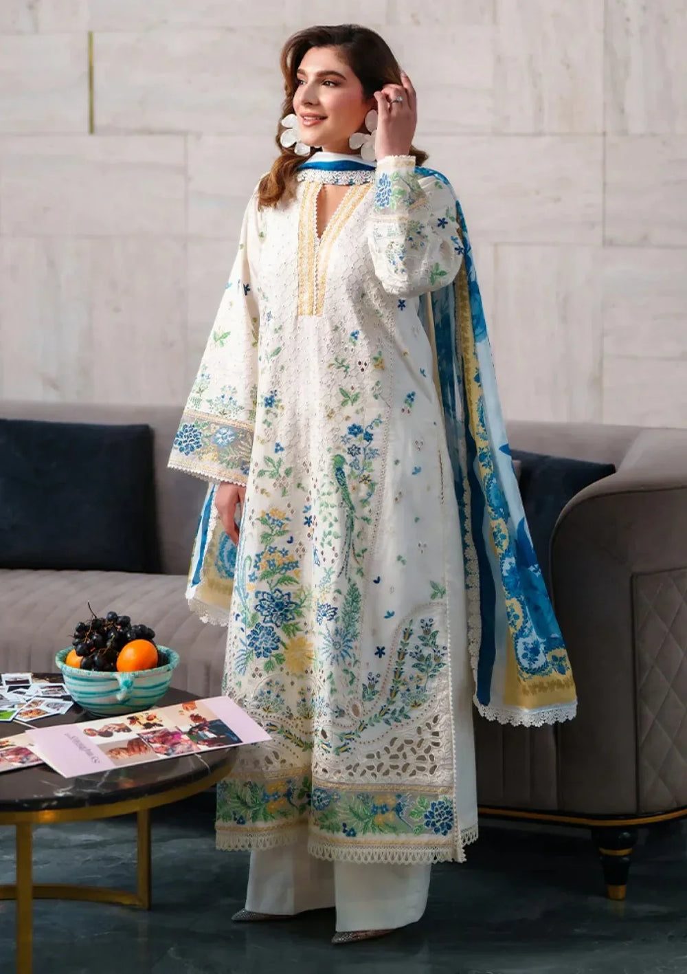 03-Pece Embroidered Lawn Suit With Silk Dupatta | Ready To Wear
