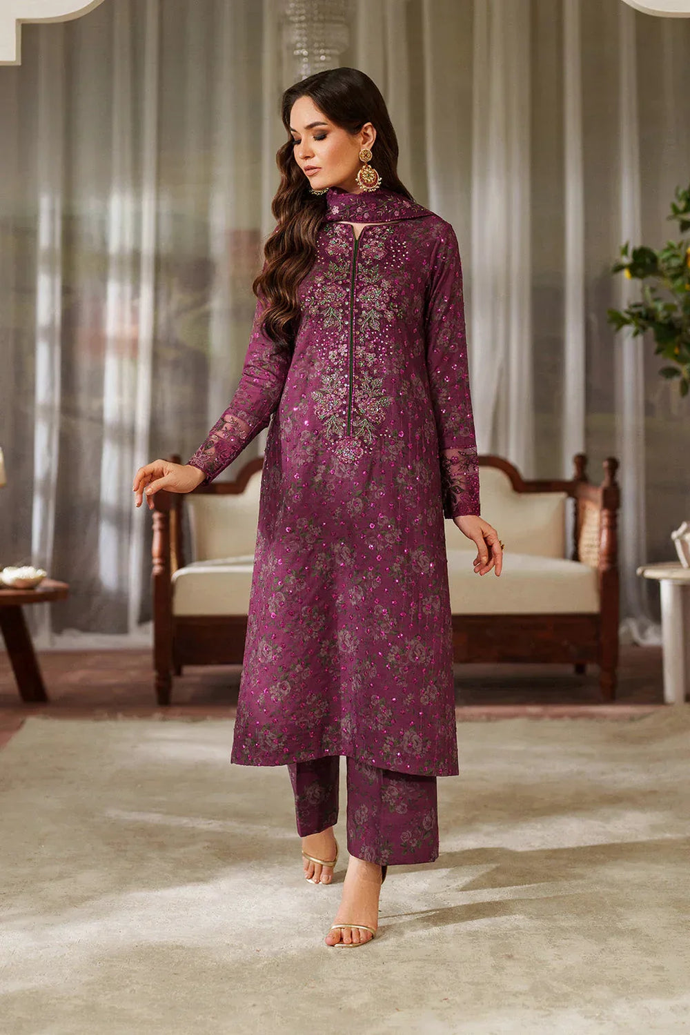 03-Piece Printed Lawn Suit With Embroidery - Ready To Wear