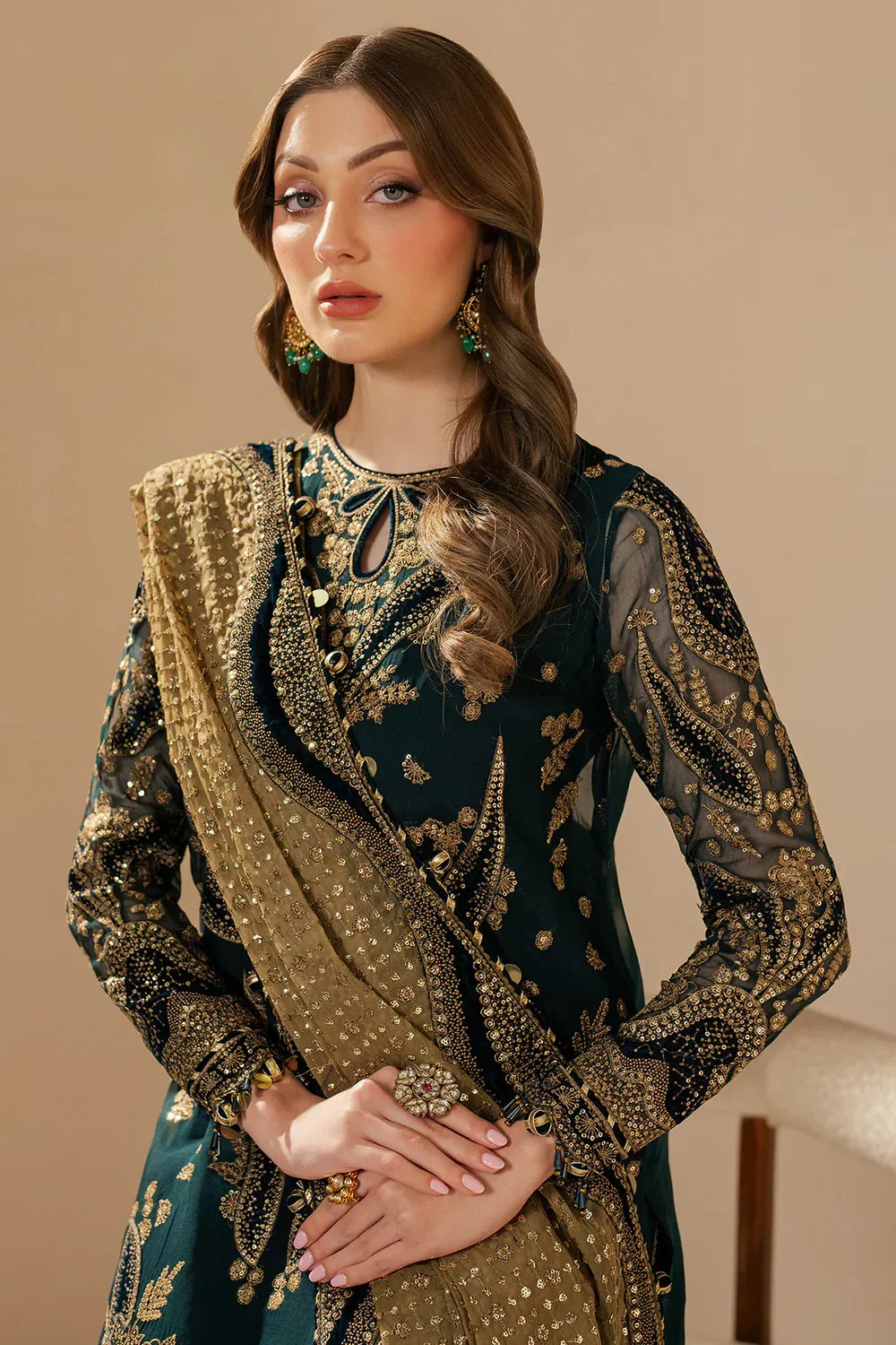 Emerald Antique - Embroidered Chiffon Suit | Ready To Wear