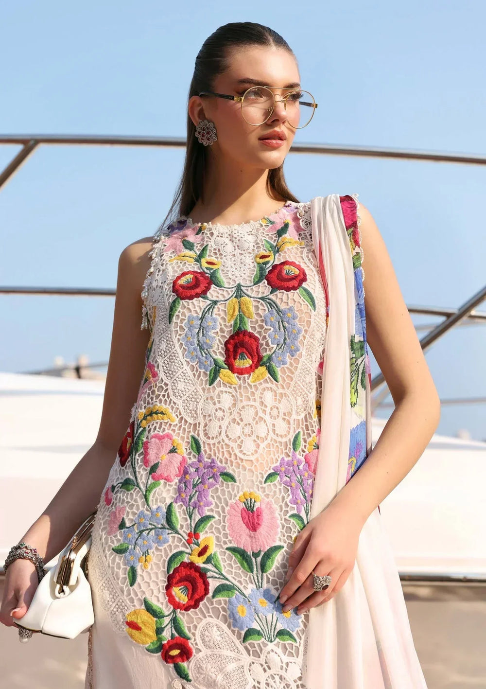 Off-White Floral - Embroidered Lawn Suit With Silk Dupatta | Ready To Waer