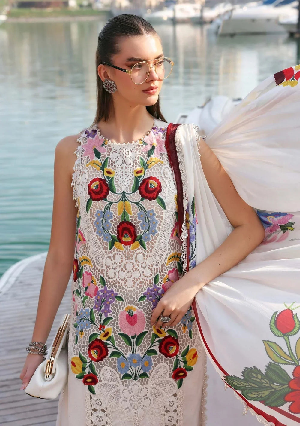 Off-White Floral - Embroidered Lawn Suit With Silk Dupatta | Ready To Waer